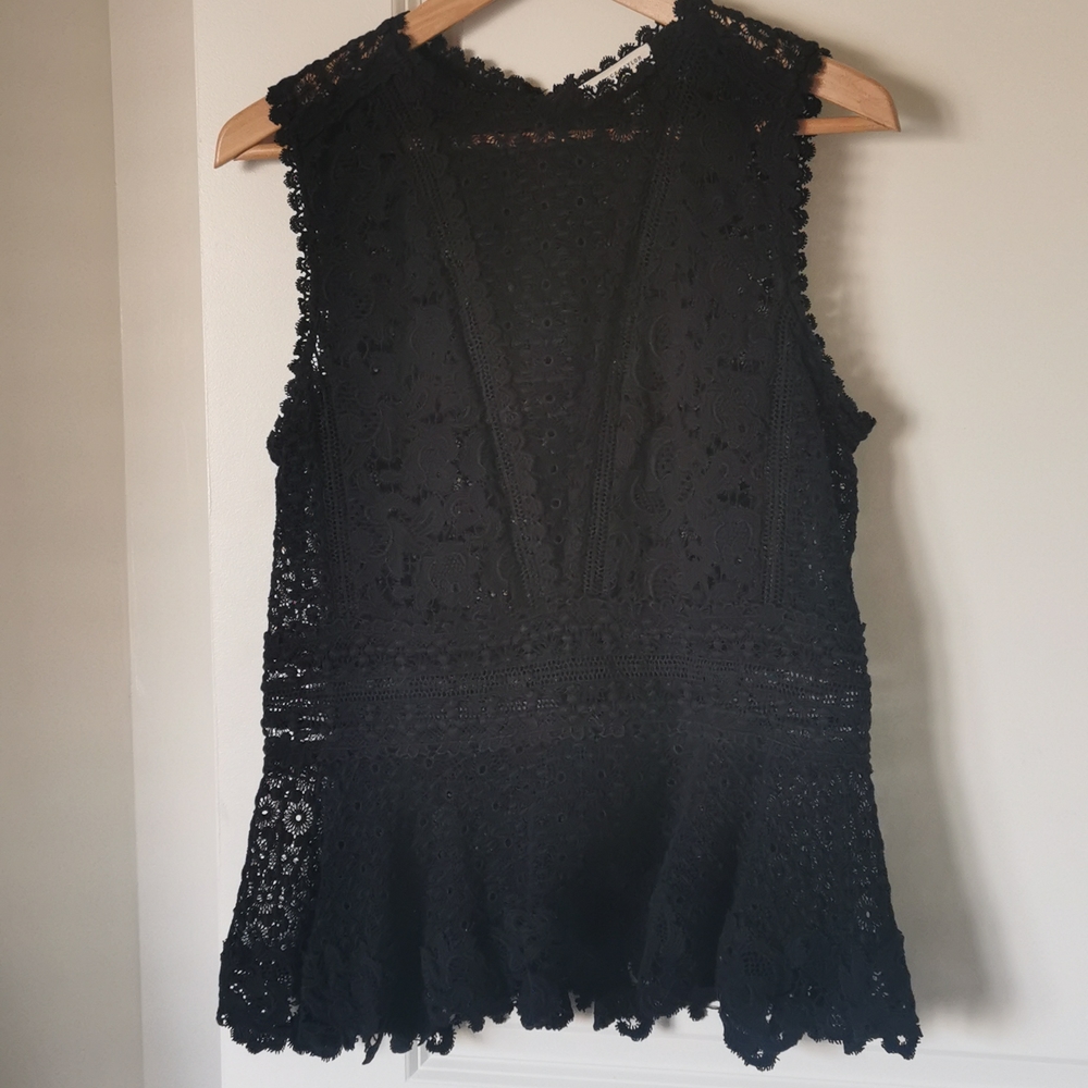 Rebecca Taylor black lace sleeveless top